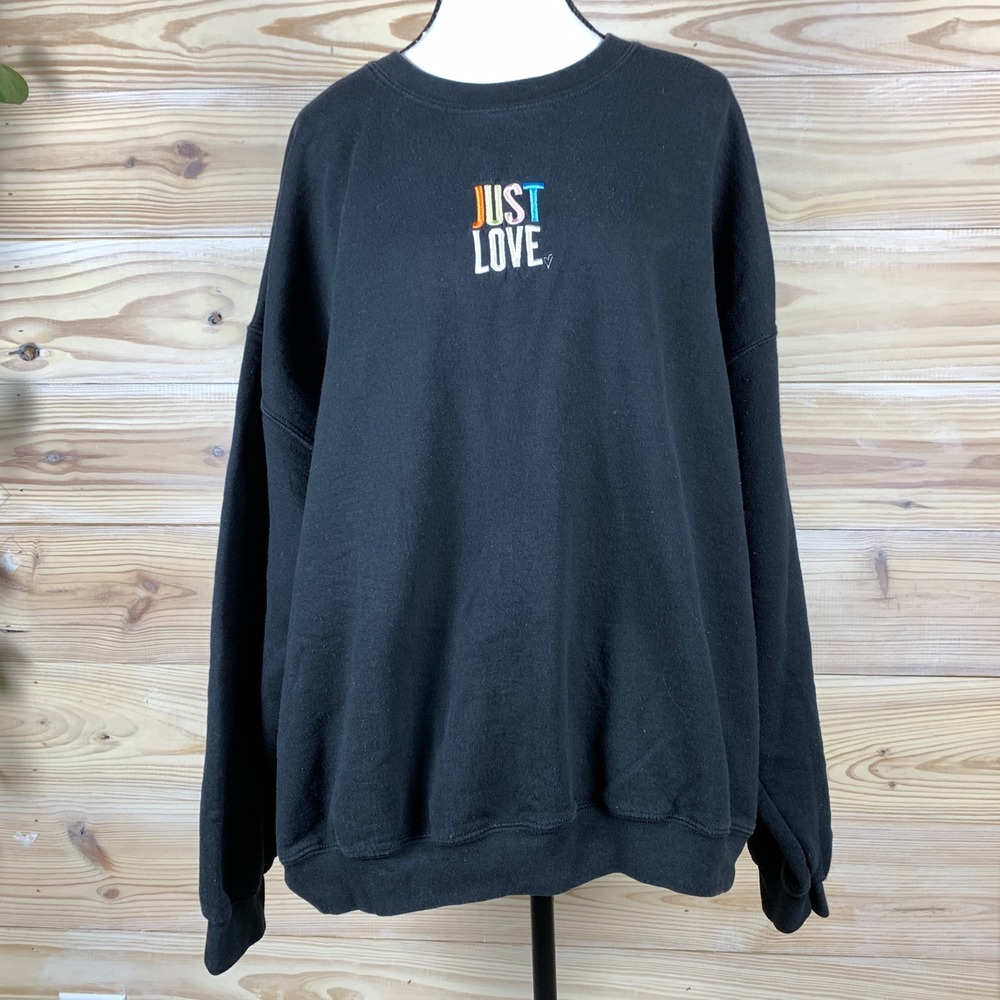 Meant to Move Sweatshirt Women‎ XXL Black Just Love Rainbow Embroidered Pullover